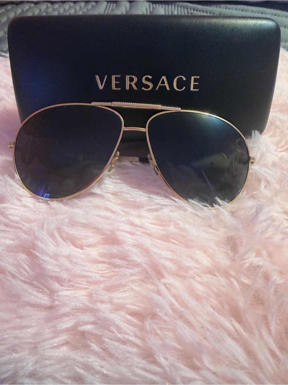 Versace Gold Aviator Sunglasses - Black Lenses